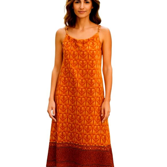AGB  12 Women's Sleeveless Orange Maxi BOHO Sun Dress Miss Size Large L - Picture 1 of 5